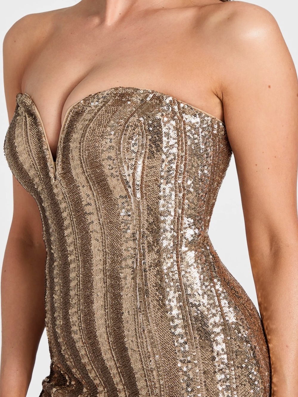 Marciano Bianca Sequin Strapless Minidress Gold Women’s Size 0